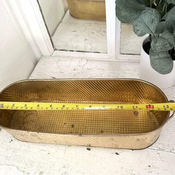 Hammered Brass Long Planter Vintage Style 13”x5” Made in India Bohemian Boho - Picture 7 of 9